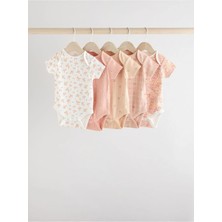 Next Baby Pamuklu Pembe Çiçek Desenli Kısa Kollu 5'li Body Zıbın Set