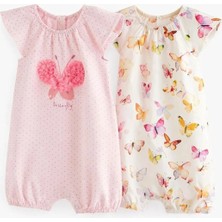 Next Baby Pamuklu Pembe Kelebek Desenli 2'li Romper Set