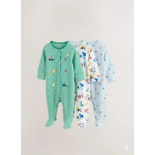 Next Baby Pamuklu Yeşil Hayven Desenli 3'lü Tulum Set