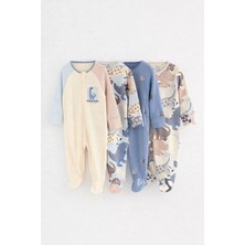 Next Baby Pamuklu Mavi Dino Desenli 4'lü Tulum Set