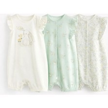 Next Baby Pamuklu Tavşan Desenli 3'lü Tulum Set