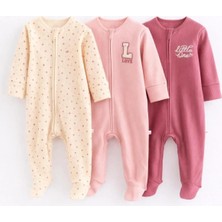 Next Baby Pamuklu Pembe Fermuarlı 3'lü Tulum Set
