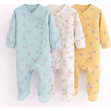 Next Baby Pamuklu Yeşil Çiçek Desenli 3'lü Tulum Set