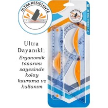 Artlantis Dayanıklı Cetvel Takımı 20 cm 1 Paket Plastik Cetvel Gönye Iletki Şeffaf Geometri Takımı Çizim Seti 3 Parça Okul