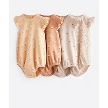 Next Baby Pamuklu Krem Çiçek Desenli 4'lü Romper