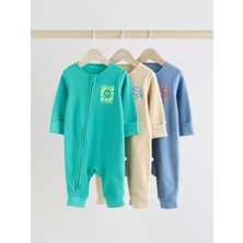 Next Baby Pamuklu Yeşil Mavi Krem Ayaksız 3'lü Tulum Set