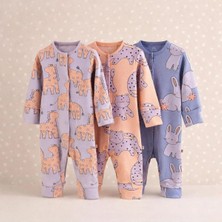 Next Baby Pamuklu Lila Pembe Baskılı 3'lü Tulum Set