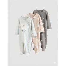 Next Baby Pamuklu Gri Koyun Desenli 3'lü Tulum Set