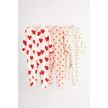 Next Baby Pamuklu Kalp Desenli 3'lü Tulum Set