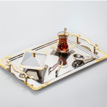 Nehir Lalezar Altın Çay Tepsisi Seti - Çay Seti Takımı Bardaklı 40 Parça