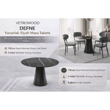 Vetrowood Defne Sonata Siyah Yuvarlak Masa Takımı 110 cm 4 Adet Ayla 2 Siyah Sandalyeli