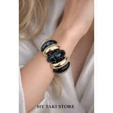 Gold Siyah Elastik Bileklil