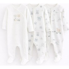 Next Baby Pamuklu Beyaz Animal 3'lü Tulum Set