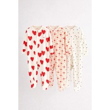 Next Baby Pamuklu Kalp Desenli 3'lü Tulum Set