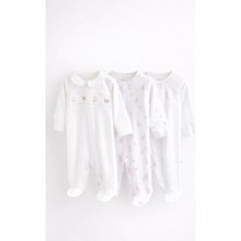 Next Baby Naext Baby Pamuklu Beyaz Tavşan Desenli 3'lü Tulum Set