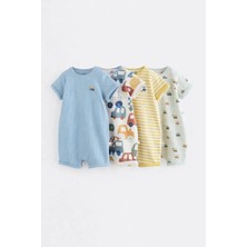 Next Baby Pamuklu Mavi Sarı Arabalar Temalı 4'lü Romper Set