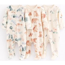 Next Baby Pamuklu Krem Animal Desenli 3'lü Tulum Set
