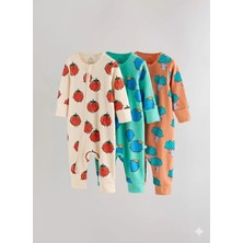 Next Baby Pamuklu Sebze Desenli 3'lü Tulum Set