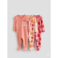 Next Baby Pamuklu Krem Turuncu Meyve Desenli 3'lü Tulum Set
