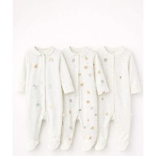 Next Baby Pamuklu Beyaz Animal 3'lü Tulum Set