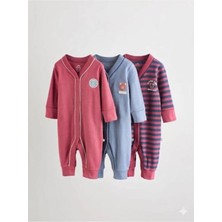 Next Baby Pamuklu Bordo Mavi Ayaksız 3'lü Tulum Set