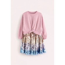 Next Baby Pamuklu Pembe Uzun Kollu Payetli Elbise