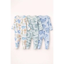 Next Baby Pamuklu Mavi Safari 3'lü Tulum Set