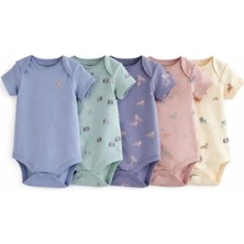 Next Baby Pamuklu Mavi Baskılı Kısa Kollu 5'li Body Zıbın Set