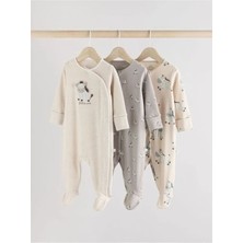 Next Baby Pamuklu Zebra Desenli 3'lü Tulum Set