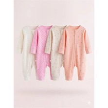 Next Baby Pamuklu Krem Pembe Ayaksız 4'lü Tulum Set