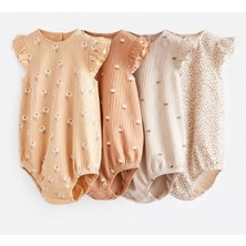 Next Baby Pamuklu Krem Çiçek Desenli 4'lü Romper