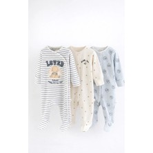 Next Baby Pamuklu Tavşan Desenli 3'lü Tulum Set