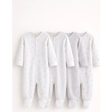 Next Baby Pamuklu Beyaz Baskılı 4'lü Tulum Set