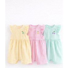 Next Baby Pamuklu Pembe Sarı Yeşil Baskılı 3'lü Tulum Set