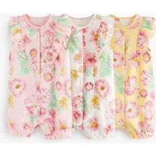 Next Baby Pamuklu Pembe Çiçek Desenli 3'lü Romper Set