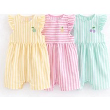 Next Baby Pamuklu Pembe Sarı Yeşil Baskılı 3'lü Tulum Set