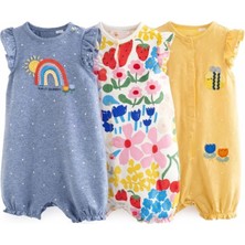 Next Baby Pamuklu Mavi Gökkuşağı Desenli 3'lü Romper Set