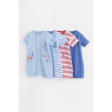 Next Baby Pamuklu Mavi Deniz Temalı 4'lü Romper Set