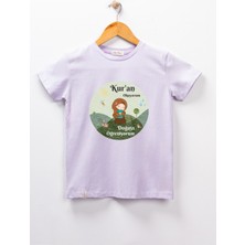 Dekim Moda Kız Çocuk Kısa Kollu Bisiklet Yaka "kuran Okuyorum, Doğayı Öğreniyorum" Baskılı Tişört Mevsimlik Pamuklu