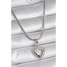 Solenya 316L Çelik Gümüş Renk Italyan Zincir Zirkon Taşlı Kutup Yıldızı Işleme Model Kadın Kolye