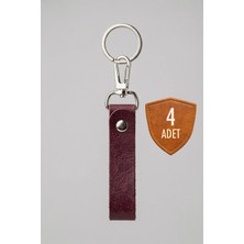 Pepuza 4 Adet Hakiki Deri - Kancalı Big Anahtarlık - Mor