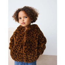 Next Baby Kahverengi Leopar Desenli Suni Kürk Fermuarlı Ceket / Mont