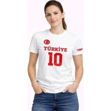 Zenvia Türkiye Ay Yıldız Baskılı 10 Numara Forma Tişört Taraftar T-Shirt - Beyaz