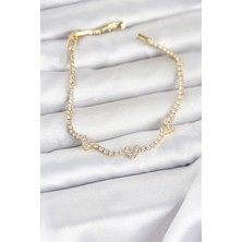 Hatıra Kutusu Pirinç Gold Renk Kalp Model Zirkon Taşlı Su Yolu Kadın Bileklik - Lisinya