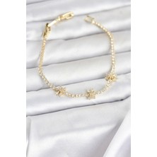 Hatıra Kutusu Pirinç Gold Renk Çiçek Model Zirkon Taşlı Su Yolu Kadın Bileklik - Lisinya