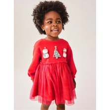 Next Baby Kırmızı Yılbaşı Temalı Uzun Kollu Elbise