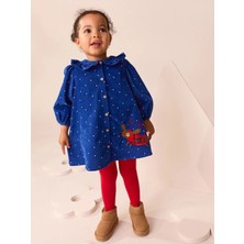 Next Baby Pamuklu Mavi Kırmızı Uzun Kollu Kilotlu Çoraplı Elbise