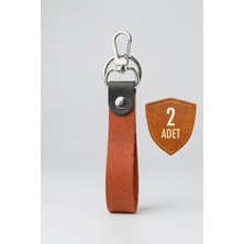 Pepuza 2 Adet Hakiki Deri - Kancalı Çift Renkli Big Anahtarlık - Turuncu