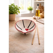 Ceres Shop Ceresshop El Yapımı Kalp Detaylı Seramik Noodle Kasesi (Coopstik Dahil)