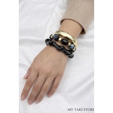 Desenli Kemik Formlu Akrilik Reçine Çoklu Kadın Bileklik- Bilezik Seti